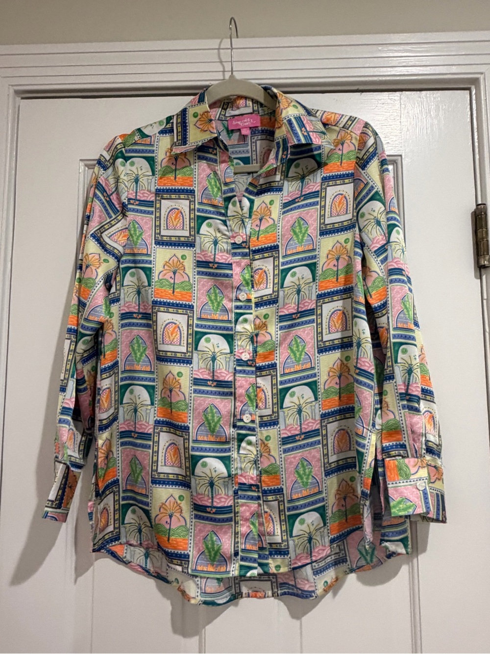 Colorful Palm Print Button-Up Shirt